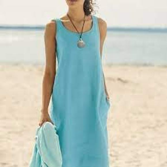 J. Jill Aqua Blue Linen Blend Tank Dress S - Picture 2 of 3